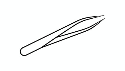 Obraz premium Simple black line art illustration of a pair of metal medical or cosmetic tweezers, isolated on a white background.