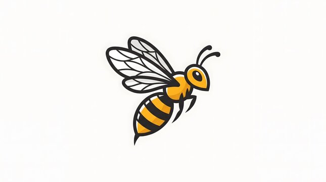 An illustration of a flying bee character designed in a clean vector mascot logo style with bold outlines.