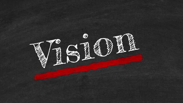 The Word Vision Handwritten in White Chalk with Bold Red Underline on Black Chalkboard Background Symbolizing Strategic Leadership, Future Planning, Corporate Goals, Business Innovation, Foresight