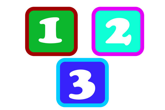 Colorful square icons featuring the numbers one two and three colorful counting education learning children illustration isolated background sequence numerals