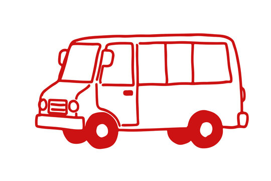Red outline illustration of a school van with transportation illustration transport education students minimalist automotive isolated automobile