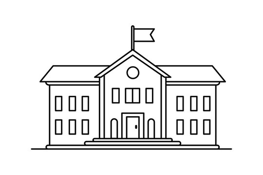Minimalist outline drawing of a school building with building education architecture learning classroom institute structure minimalist facility knowledge