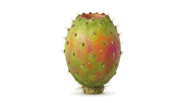 Single ripe prickly pear fruit isolated on white background