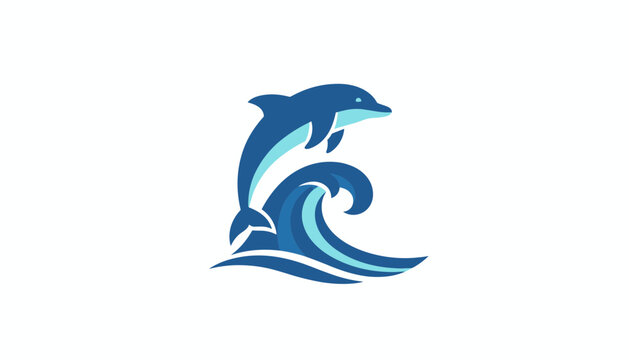Blue dolphin jumping gracefully over ocean waves stylized vector illustration representing freedom and marine life.