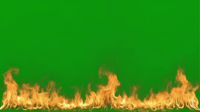 Flames licking across a green screen background with subtle motion and cinematic lighting for compositing needs