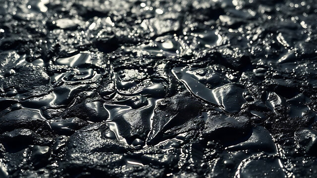 The glistening surface of a natural asphalt lake under the sun.