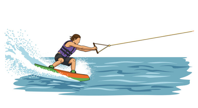 Vector Illustration of a Person Wakeboarding on Water