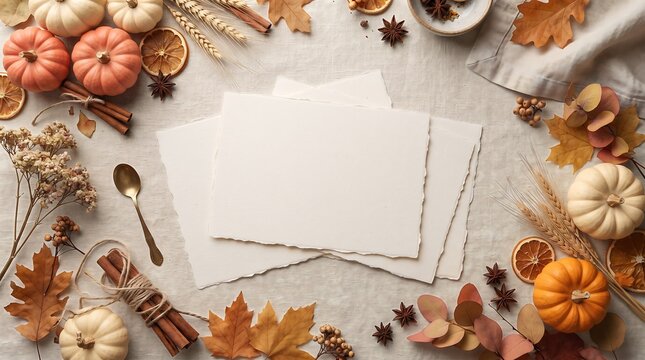 Cozy Autumn Table Setting with Pumpkins and Fall Decor for Thanksgiving Invitation Thanksgiving