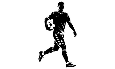 Fototapeta premium Vector Silhouette Of Soccer Player Walking Holding Football Isolated On Transparent Background