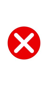 Red x mark animation on white background, simple cross symbol for error or rejection