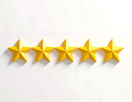 Five Golden Stars Arranged in a Row on a White Background.