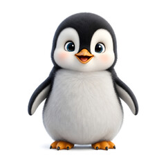 Fototapeta premium Cute Little Baby Penguin Standing Isolated on White Background