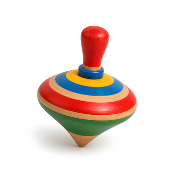 Colorful Wooden Spinning Top Toy Isolated on White Background