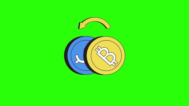 US Dollar and Bitcoin Cryptocurrency Exchange Animation on Green Screen