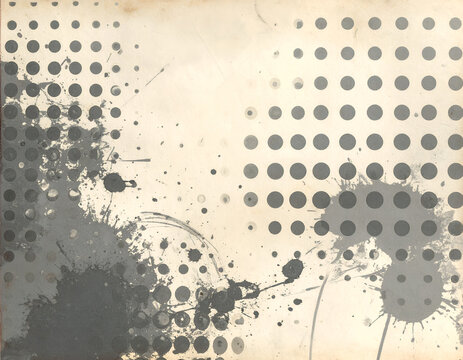 Abstract Halftone Dots and Ink Splatter Grunge Background.