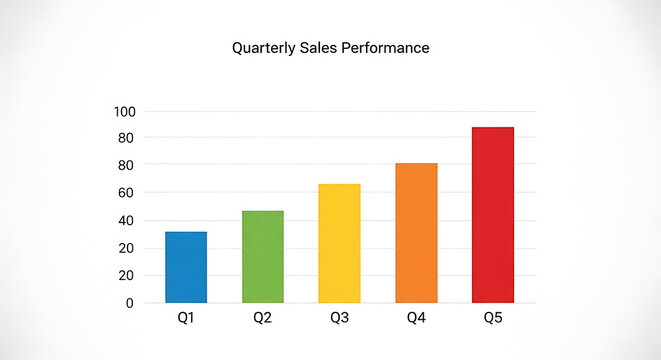 Multicolor bar chart illustrating steady upward growth trends across five distinct business quarters