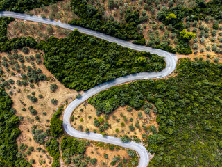 Obraz premium A windy mountain road in southern Pelion, Central Greece. 