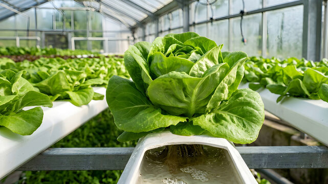 Fresh green lettuce growing in a hydroponic system showcasing healthy organic vegetables cultivated