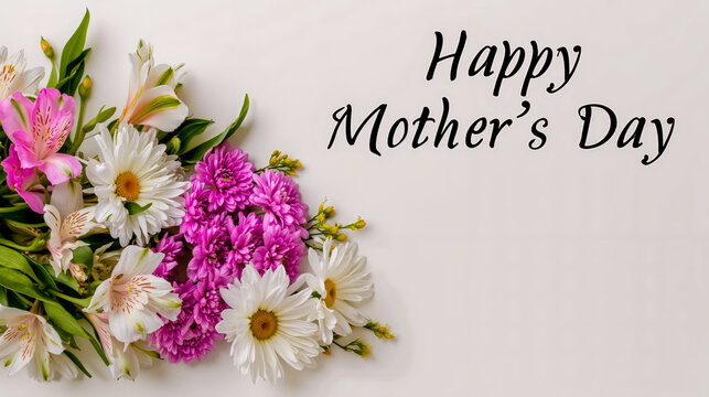 A graphic with a bouquet of flowers and the text Happy Mother's Day in a decorative font
