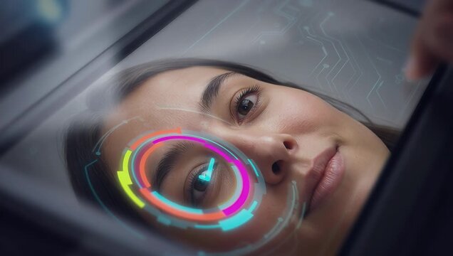Modern Technology in Use: Woman Interacting with Digital Interface