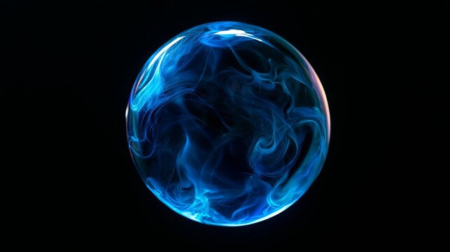 Shimmering blue liquid paint swirls like an oracle's sphere, creating glowing smoke on a dark background.