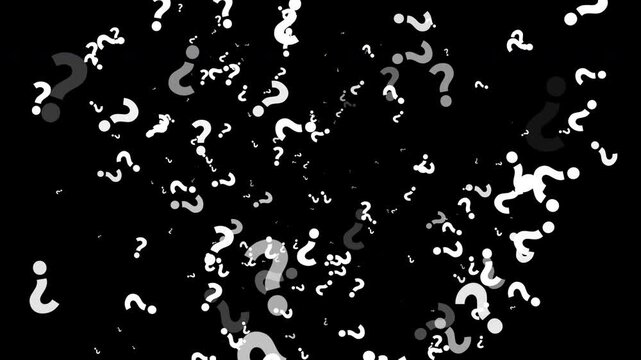 Modern Monochrome Question Symbol Composition on Dark Surface, Creative Floating Question Marks with Dynamic Random Arrangement, Creative Confusion Concept with Monochrome Question Marks,
