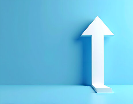 White Arrow Pointing Upwards Against a Blue Background.