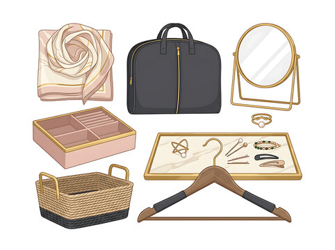 Set of modest fashion accessories on white
