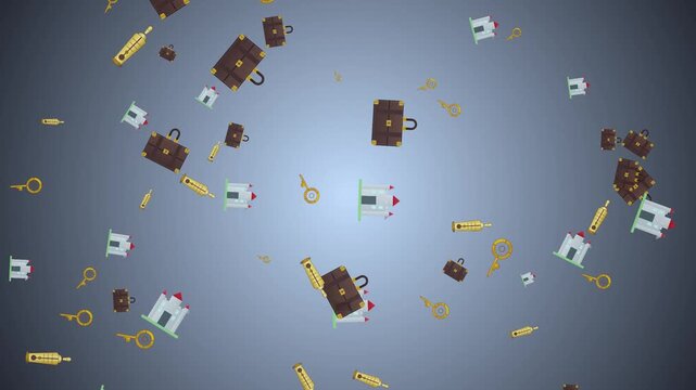 Animated 2D Graphic Pattern Featuring Travel Briefcases and Castles