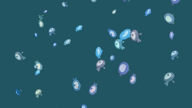 Animated Blue Whales Swimming Together in Deep Teal Ocean Environment