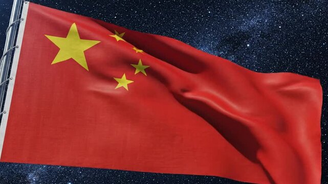 China National Flag Waving in Starry Space Background