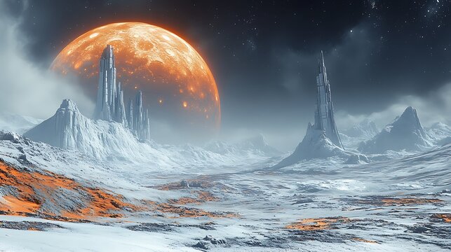 Alien ice planet landscape