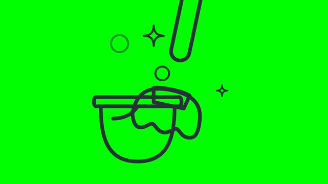 Laboratory beaker icon displays a stylized chemical reaction in high contrast black lines against a vibrant green background.