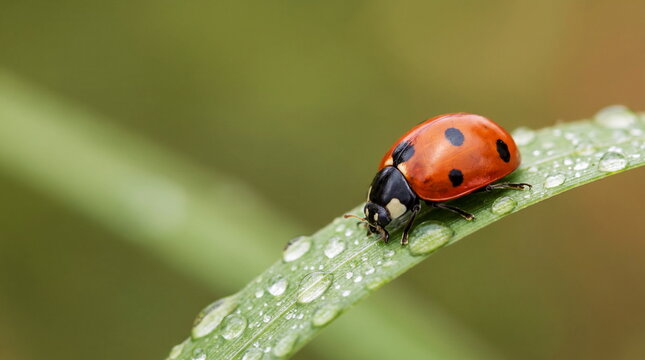 Extreme macro shots, Beautiful ladybug on leaf defocused background