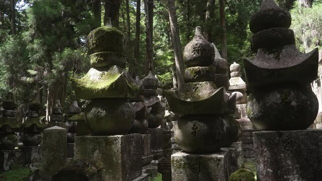 Dolly Shot: World Heritage Koyasan Okunoin Sacred Cemetery, Koya Town, Wakayama, Japan　ドリーショット・世界遺産 高野山「奥之院」和歌山県高野町