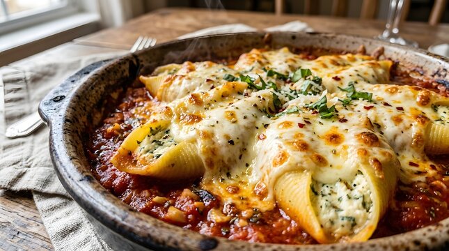 Delicious stuffed pasta shells baked with cheese and tomato sauce