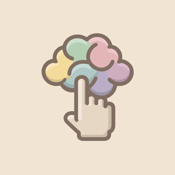 Colorful Brain Icon with Hand Cursor Clicking