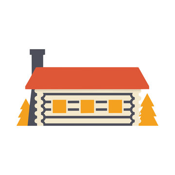 Log cabin with trees and chimney