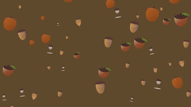 Falling Acorns Animation Pattern on Solid Brown Background