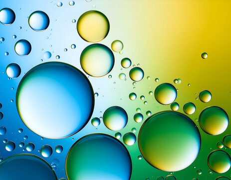 A vibrant macro photograph showcases colorful oil droplets suspended in water, creating an abstract and mesmerizing visual effect.
