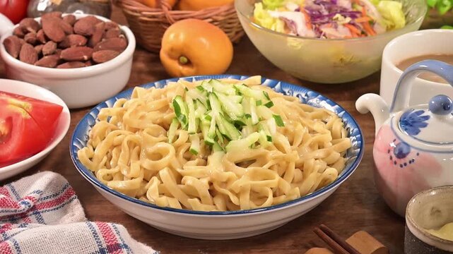 Chiayi-style cold noodles with mayonnaise on the plate