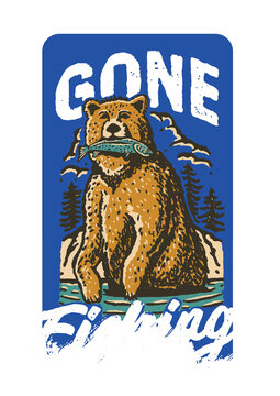 vector illustration of a bear eating fish