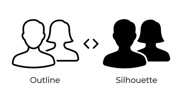 Outline and Silhouette of People Icons: A clear illustration showing two icons representing people, one in outline form and the other as a silhouette.