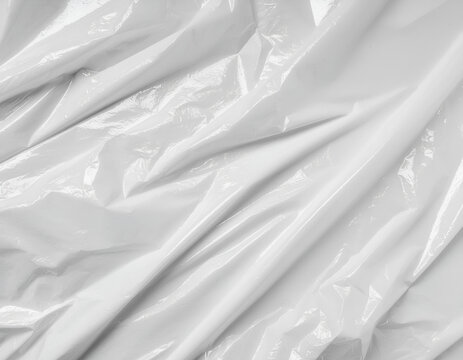 A close-up view showcases the shimmering, wrinkled texture of a white plastic sheet.