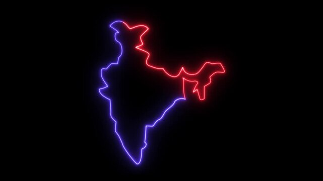 ndian map icon with a glowing blue neon effect on black background. motion graphics of concept 4K video animation.