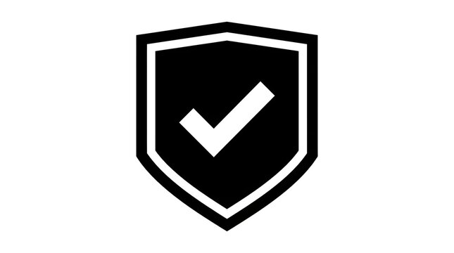 Black shield icon with a white check mark symbol