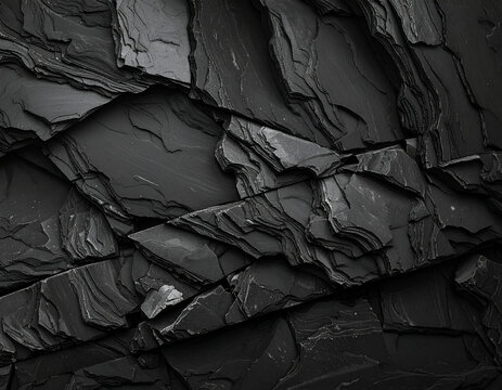 Close-up of dark gray slate rock layers with rough texture.