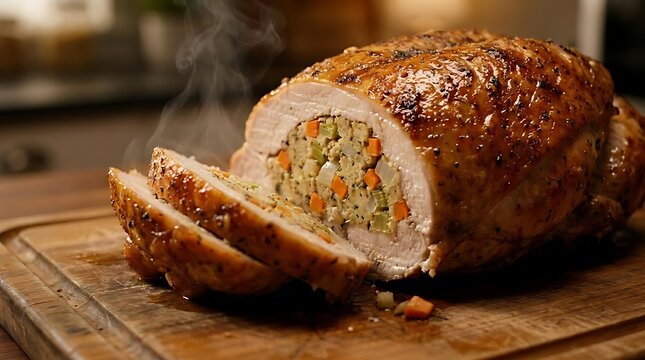 Sliced roasted meat roll with vegetable stuffing