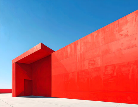 Vibrant Red Modern Architecture Against a Clear Blue Sky.
