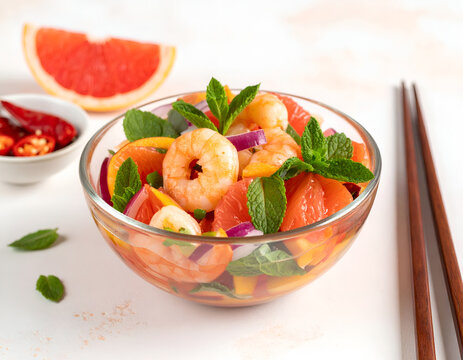 Refreshing Shrimp and Grapefruit Salad with Mint and Red Onion.